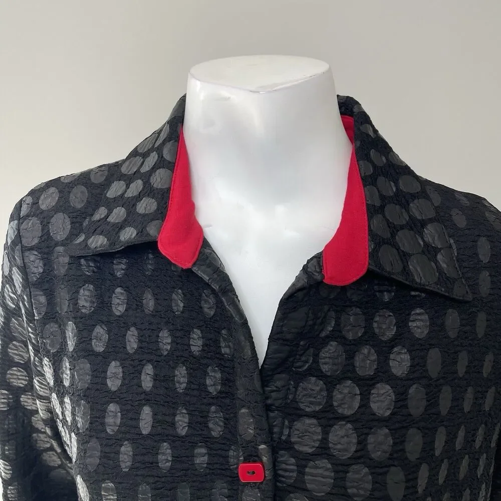 IC by Connie Mid Length Swing Light Jacket 10 Black Red Evening Office Artsy